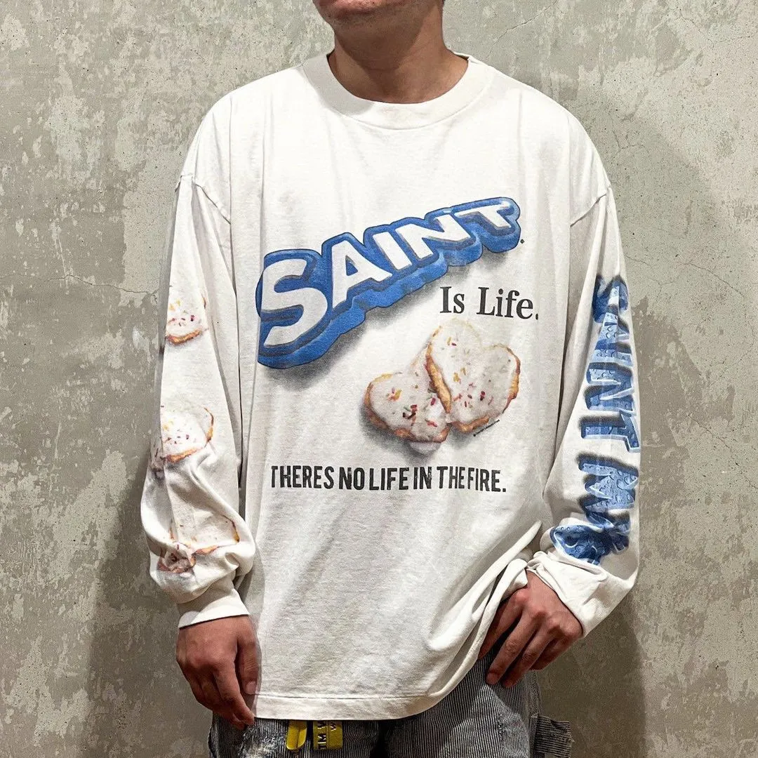 SAINT Mxxxxxx HEART COOKIES L/S TEE/WHT Love Oreo printed long sleeves Off-white S-XL Customized co-branded main mark/wash mark Correct version Ready-made garments washed and distressed VINTAGE feeling Top-notch printing technology Perfect restoration